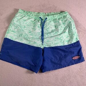 Vineyard Vines Swim Trunks Mens Large Green Blue Palm Print Mesh Lined Shorts